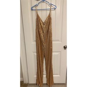 Fashion Nova Gold sequin glam jumpsuit